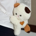 Cute calico cat plush backpack with brown heart detail and adjustable straps for girls - Cat