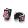 Black stainless steel huggie earrings with pave-set pink rhinestones for women - Black Tone Pink Zirconia (KE108267-TGD)