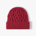 Thick burgundy cable knit beanie for winter featuring a ribbed cuff and warm texture - One Size / Big Red (24B043)