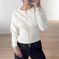 Damen Strickjacke in Weiß mit Langarm und gerippter Taille im lässigen Freizeitstil - S / Weiß