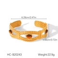 Détails du bracelet manchette tressé plaqué or 18K avec dimensions et trois pierres - Style Oeil de Tigre Tissé Vintage (HC-B20243)