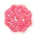 5mm pink iridescent glass cube beads in a flower bowl for DIY jewelry making - Rose Red