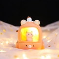 Cute warm orange night light featuring a mini bear figure and starry dreamlike decor - Night Light / Yellow Bear