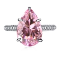 Elegant S925 sterling silver ring with pear-shaped pink gemstone and pave diamonds - Pink
