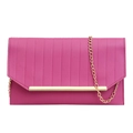 Pochette a pieghe rosa fucsia in pelle con tracolla a catena e barra dorata - Rosa Rosso