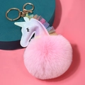 Llavero unicornio con cuero brillante, crin de tul arcoíris y pompón de pelo sintético - 10cm Encaje / Rosa