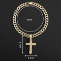 Hip hop gold Cuban chain with iced-out cross pendant and dimensions 8.7x4.5cm - Gold Necklace Set / 45cm Chain Length