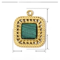 Square pendant size guide showing 15mm dimensions for gold stainless steel and green stone - Square - Malachite Texture