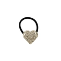 Black high-elastic hair tie featuring a silver textured heart-shaped alloy pendant - Liquid Heart 3.5cm / Silver