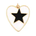 Golden heart pendant charm with white and black enamel inlay for jewelry making - White with Black Star Heart Style (K055898-2)