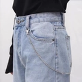 Silver metal pants chain for jeans with lobster clasp and round ring links for Y2K style - Single Layer Silver Metal Chain