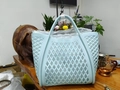 Light blue hollow lattice silicone beach tote bag with durable handles for shopping - Light Blue