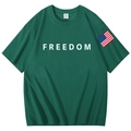 Dark green cotton t-shirt featuring large FREEDOM print and American flag sleeve detail - S / Dark Green