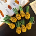 Handmade wool felt pineapple keychains with smiling faces and metal rings - Pineapple Collection