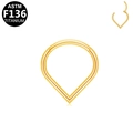 Golden G23 titanium V-shaped hinged hoop ring for nose or cartilage piercings - Gold Plain V-Shape Style (G23NR336-G1210039)