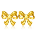 Elegant gold-plated stainless steel bow earrings with high-polish finish and circular center - Polished Bow Heart Stud