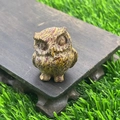Handcrafted 3.5cm natural stone owl figurine with yellow textures on wooden base - Gold Silk Jade