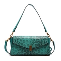 Borsa baguette blu con stampa leopardata, trama serpente e fibbia dorata - Verde