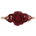 Deep burgundy floral baby headband with soft nylon strap and golden berry accents - Style 30 (30)