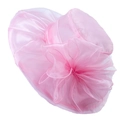 Pink organza sun hat for women featuring a large floral decoration and mesh design - One Size / Pink