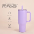 Leakproof 40oz purple stainless steel tumbler with handle and foldable straw - 40oz / Taro Purple
