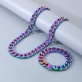 Set collana e bracciale a catena cubana arcobaleno in acciaio per uomo - Set Multicolore