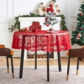 Mantel de Navidad de encaje rojo con diseño de pueblo para mesas de comedor redondas - 90*90cm / Nieve de Navidad