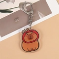 Porte-clés en acrylique Capybara avec un adorable capybara portant un chapeau pomme - Style 12 [N° B244]