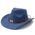 Detail of navy suede cowboy hat featuring brown leather band with vintage silver rivets - M (56-59cm) / Navy Blue