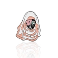 Spilla smaltata artistica con foulard bianco e design del viso di un pianeta rosa - Ragazza della Galassia/CC086