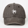 Casquette de baseball gris anthracite délavée avec motif palmier brodé en blanc - Réglable / café