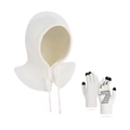 Winter balaclava hooded scarf and touchscreen gloves set in cream white knit fabric - White