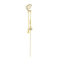 Golden star and moon chain earrings featuring sparkling zircon stone embellishments - Gold Tone Star & Moon Long Chain (Light Gold / Right Ear Star Moon F28)
