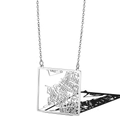 Silver square cutout map necklace with stainless steel cross chain for city travelers - Rio de Janeiro Brazil / Silver