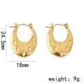 18K gold plated stainless steel hoop earrings with embossed dots, 24.5mm height - EH-004 / Gold