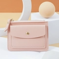 Pink faux leather multi-functional card wallet with gold zipper and snap button closure - Pink