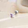 Silver flower stud earring with purple and clear zircon stones and a flat back post - Purple White (Single)