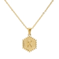 18K gold-plated stainless steel hexagonal necklace featuring letter K pendant - Gold K (With Chain)