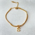 Minimalist double-layer stainless steel snake chain bracelet with letter S pendant in gold - Gold-S