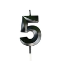 Number 5 birthday candle with black geometric faceted finish on a white stand - Number 5 / Black and Gray