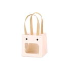Pink smiley face paper gift bag with rectangular clear window and kraft handles - Window Style / Pink / 12*12*12cm