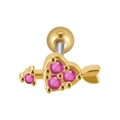 Orecchino a cuore e freccia dorato con quattro zirconi tondi rosa scintillanti - 0.8x6x3mm / Oro Con Zirconia Rosa