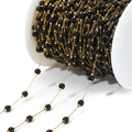 DIY jewelry chain with black natural stone beads and gold plated stainless steel - 0.8mm Gold Chain 4.5mm Black Round Beads