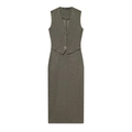 Abito midi in maglia verde oliva con scollo a V ed eleganti bottoni dorati frontali - S / grigio scuro