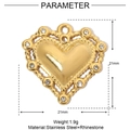 Schema dettagliato di dimensioni e materiali per ciondolo a cuore dorato con strass - YE575 (Cuore Cavo Dorato Con Strass)