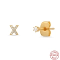 Detail of S925 sterling silver gold letter X earring and stud with sparkling zircons - Letter X / Gold