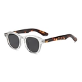 Gafas de sol redondas con montura transparente y patillas con patrón de carey clásico - Gafas de sol / Montura blanca transparente con patillas de carey té y lentes grises