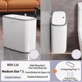 Zwei weiße schmale Mülleimer für Boden oder Wandmontage mit luftdichtem Druckdeckel - Mittel 2er-Pack