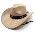 Western cowboy hat in beige suede finish with metal rivets and adjustable chin strap - M(56-58cm) / Camel