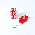 Christmas Ho Ho Ho red acrylic earrings with holly pattern, size 19x26mm for holiday - HOHOHO